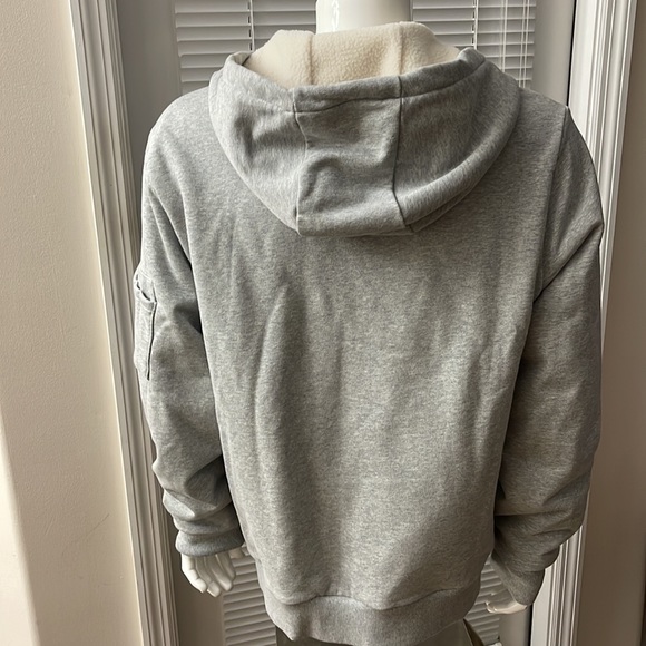 Michael Kors Sherpa Lined Heather Gray Front Zip Attached Drawstring Hoodie - XL - Picture 4 of 14